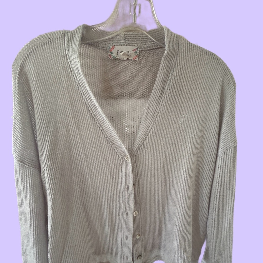 Pink Rose Light Gray Cardigan Sweater